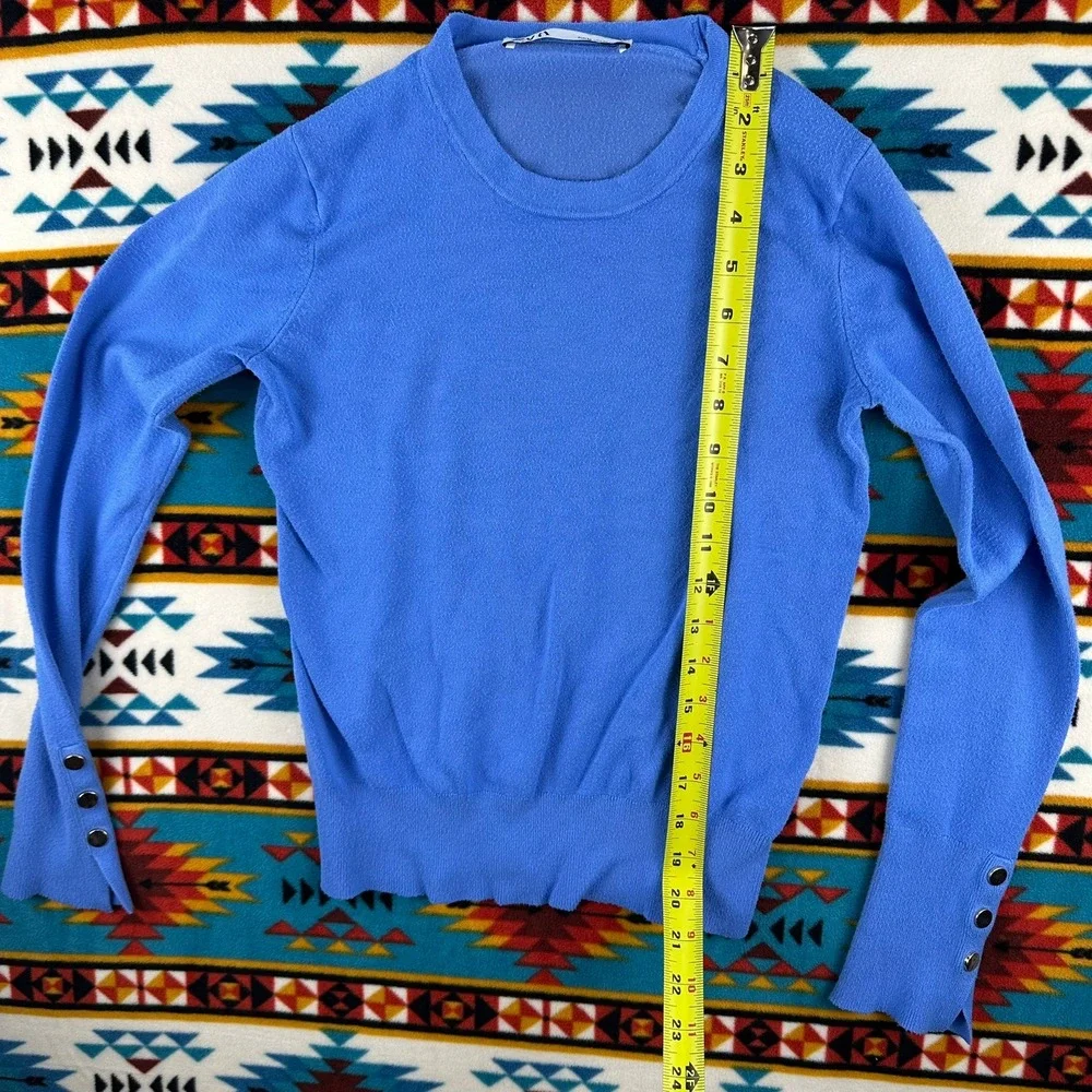 Zara Knit Sweater Button Cuff‎ Long Sleeve Periwinkle Blue Top Size M - Picture 4 of 6